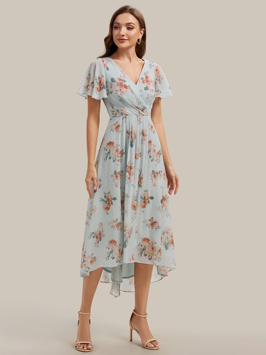 Floral Chiffon Ruffle Sleeve Dress