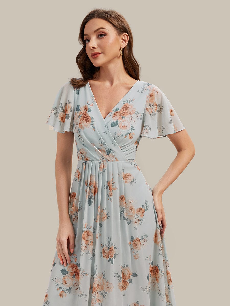 Floral Chiffon Ruffle Sleeve Dress