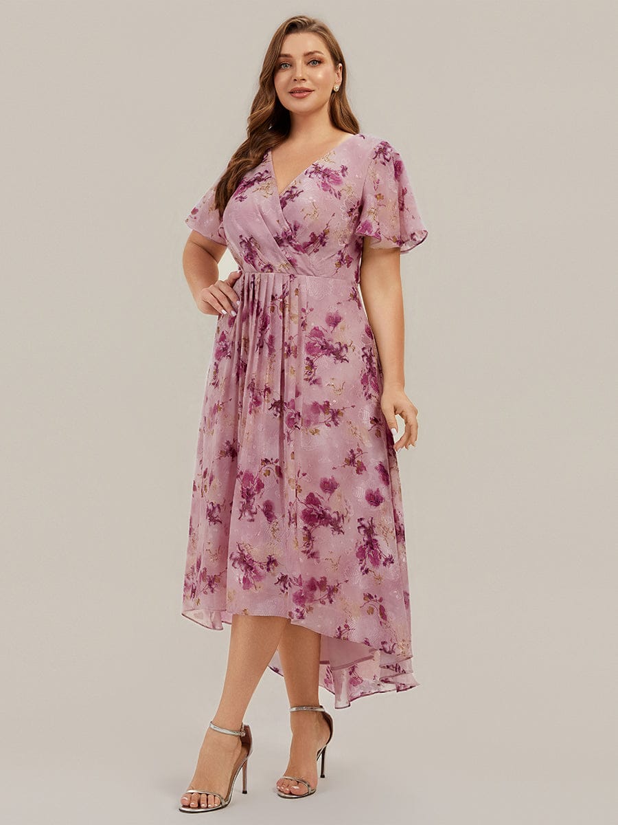 Floral Chiffon Ruffle Sleeve Dress
