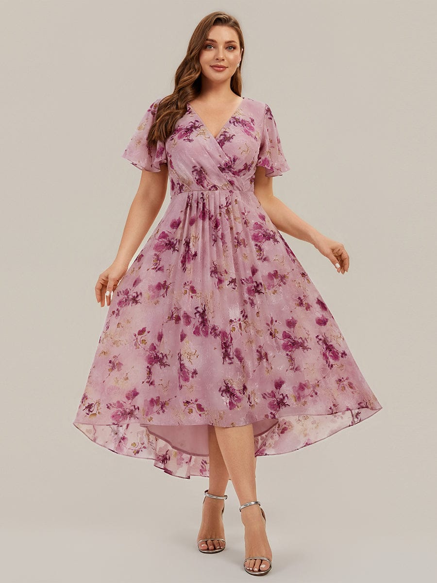 Floral Chiffon Ruffle Sleeve Dress