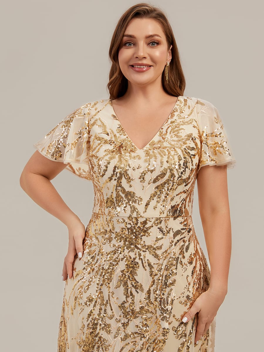 Sequin Ruffle Flutter Sleeve High Low Dress