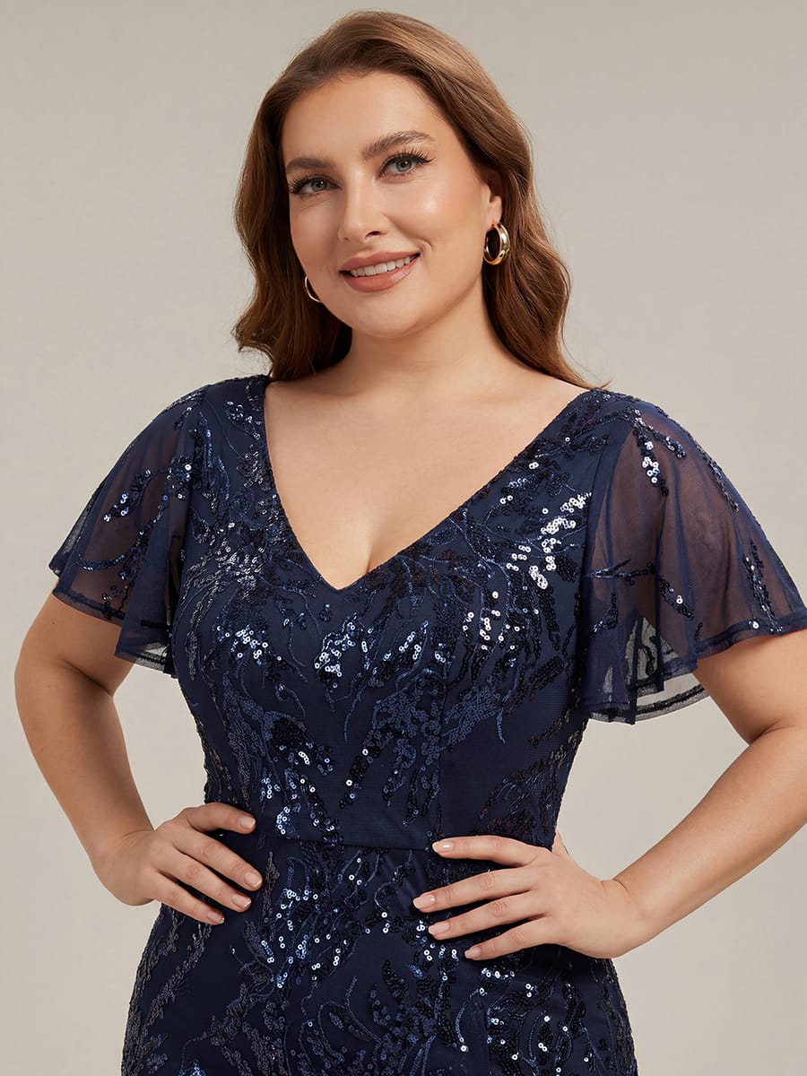 Sequin Ruffle Flutter Sleeve High Low Dress