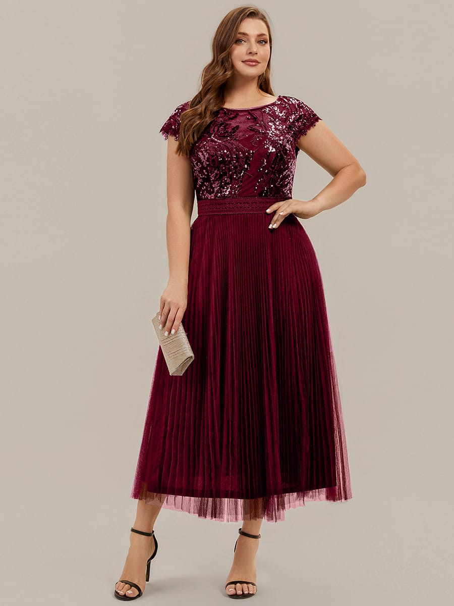 See-through Sequin Cap Sleeve Dress