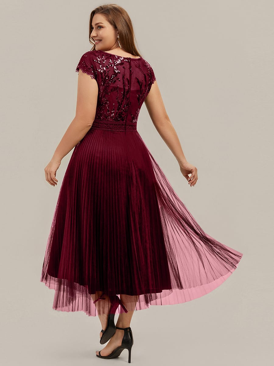See-through Sequin Cap Sleeve Dress