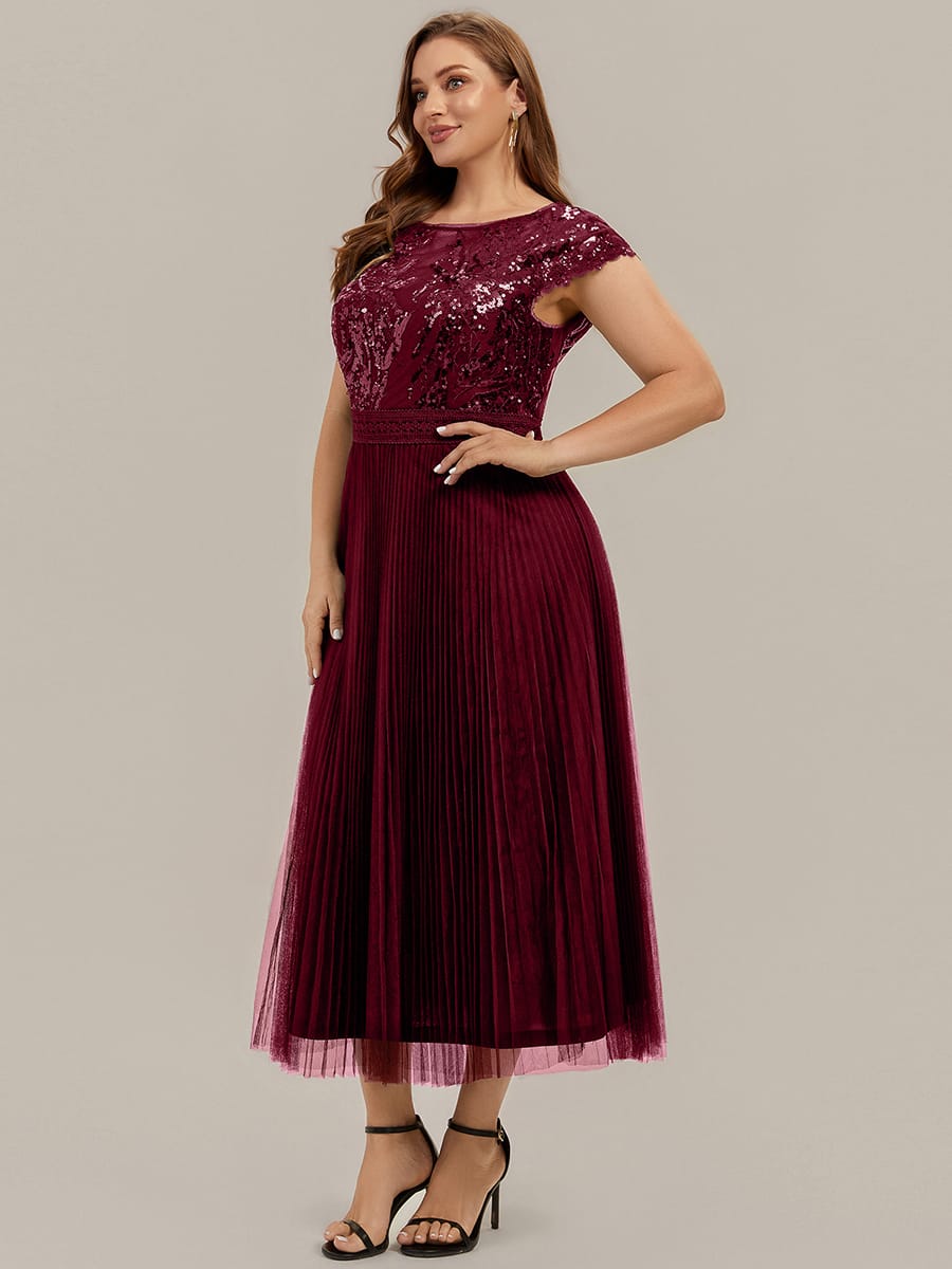 See-through Sequin Cap Sleeve Dress