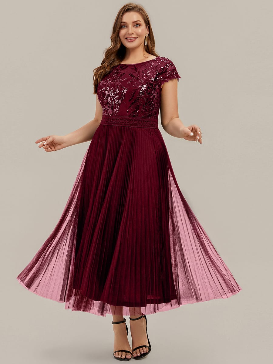 See-through Sequin Cap Sleeve Dress
