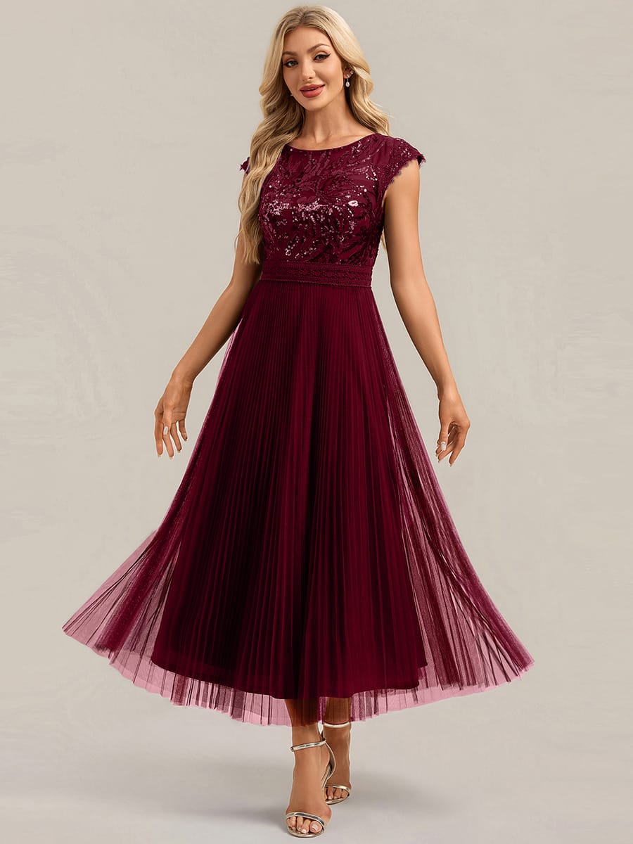 See-through Sequin Cap Sleeve Dress