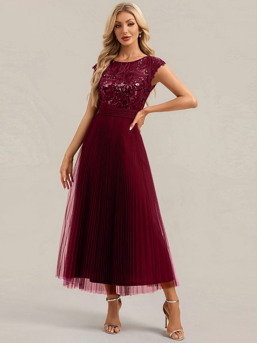 See-through Sequin Cap Sleeve Dress