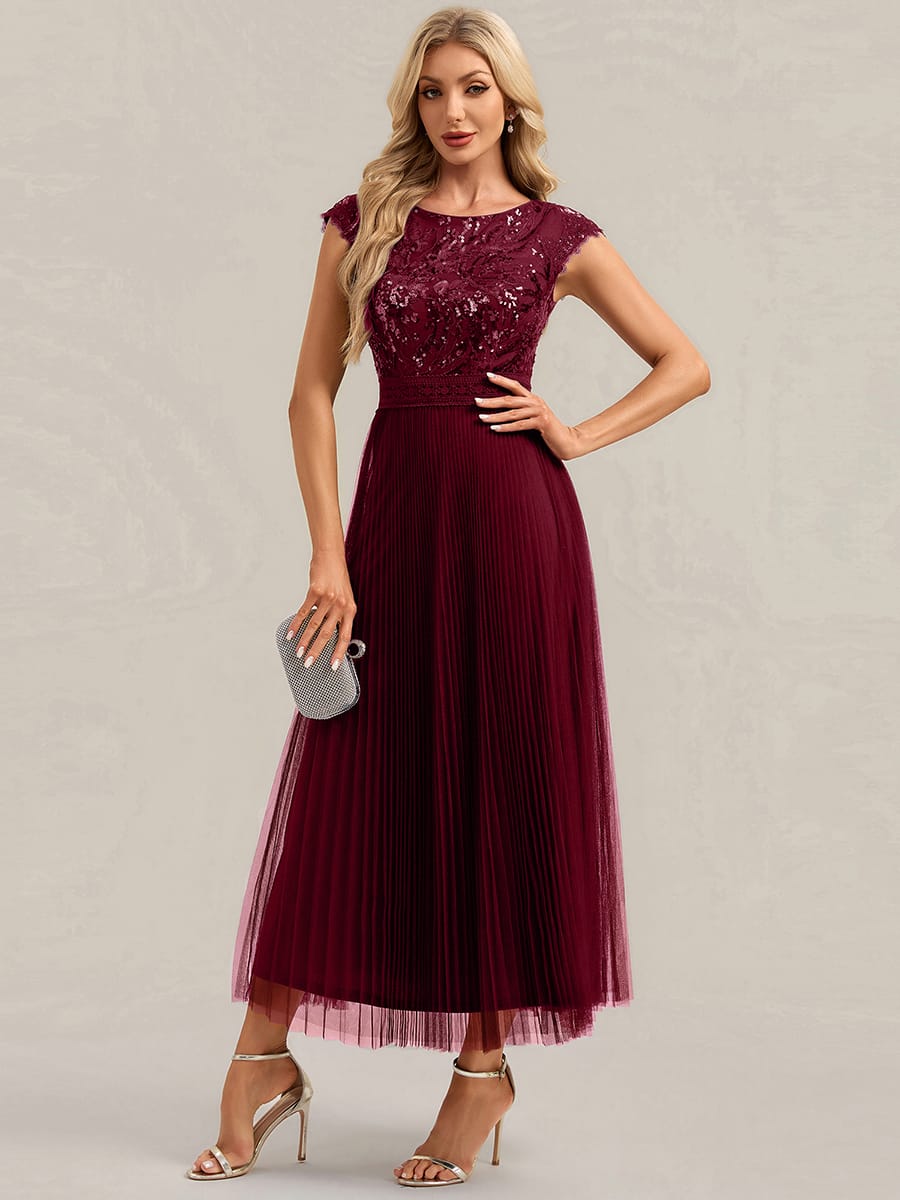 See-through Sequin Cap Sleeve Dress