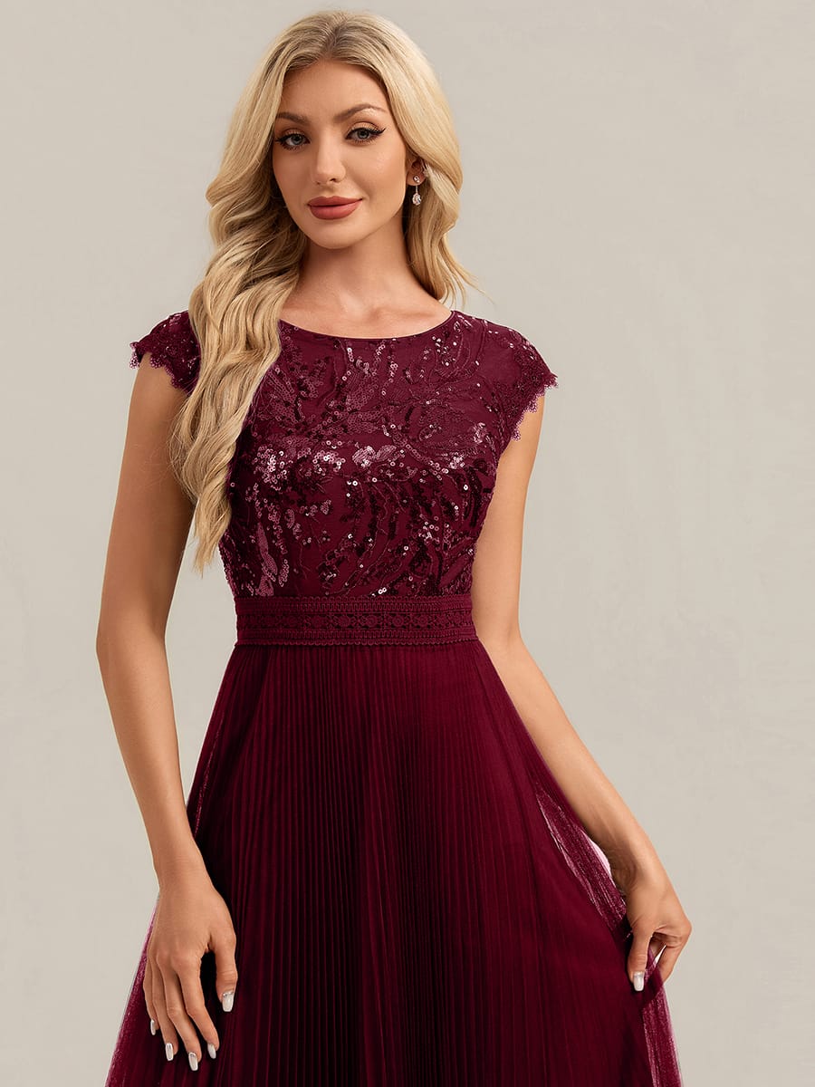 See-through Sequin Cap Sleeve Dress