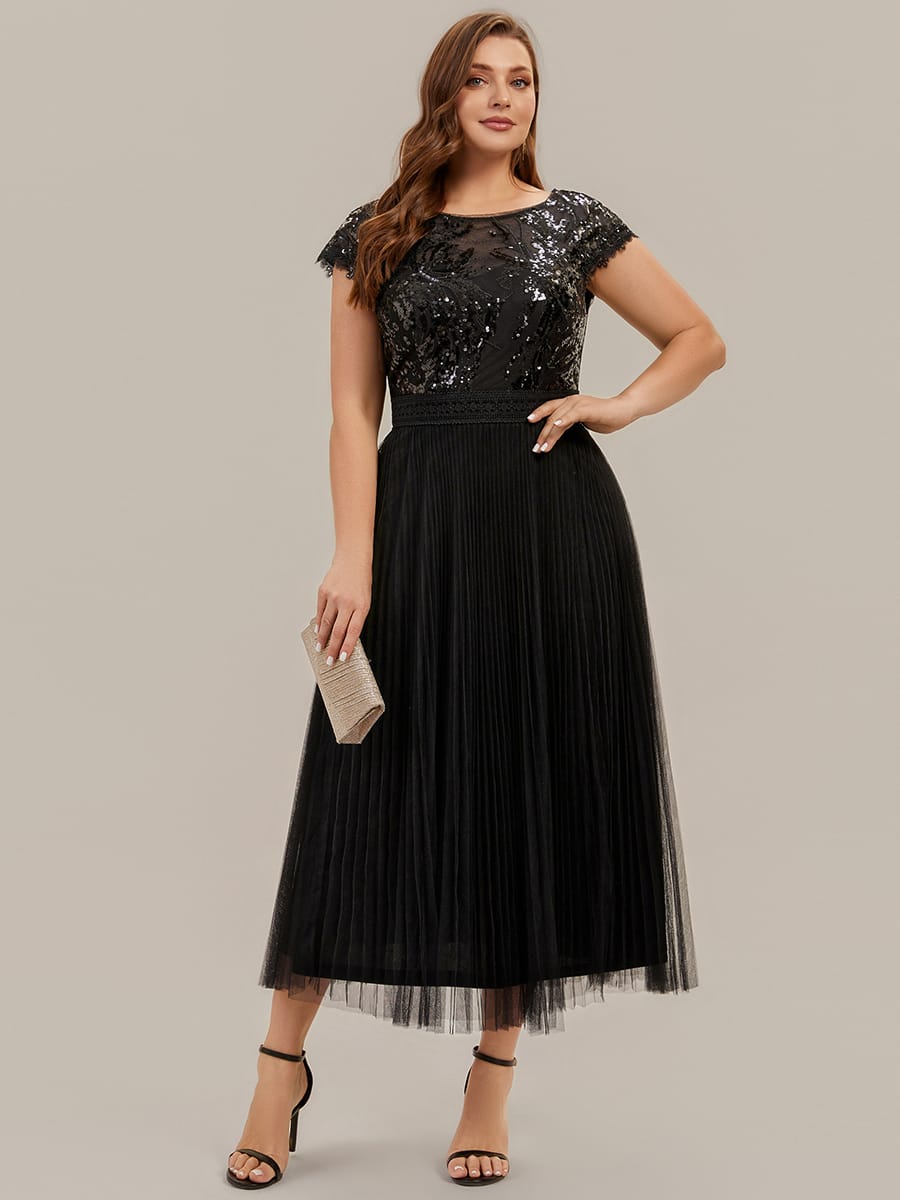 See-through Sequin Cap Sleeve Dress