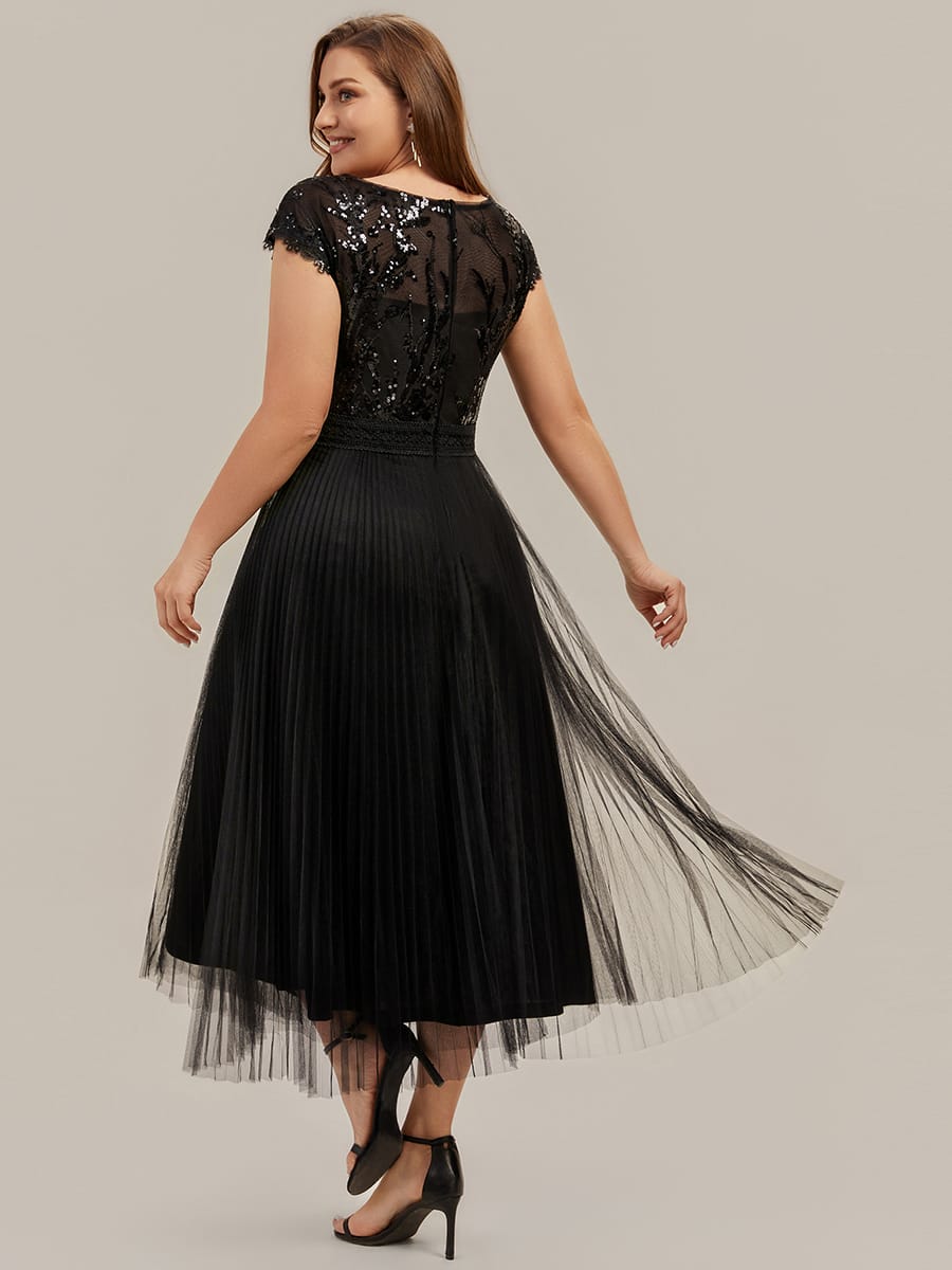 See-through Sequin Cap Sleeve Dress