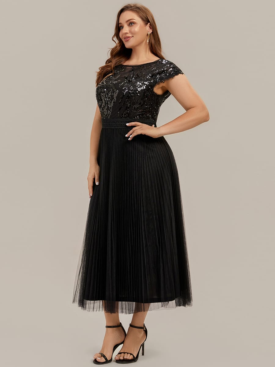 See-through Sequin Cap Sleeve Dress