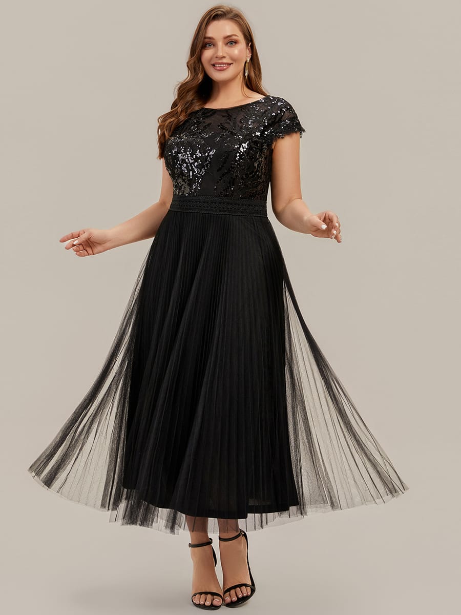 See-through Sequin Cap Sleeve Dress