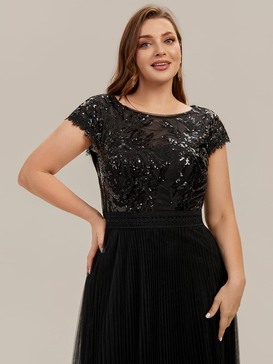 See-through Sequin Cap Sleeve Dress