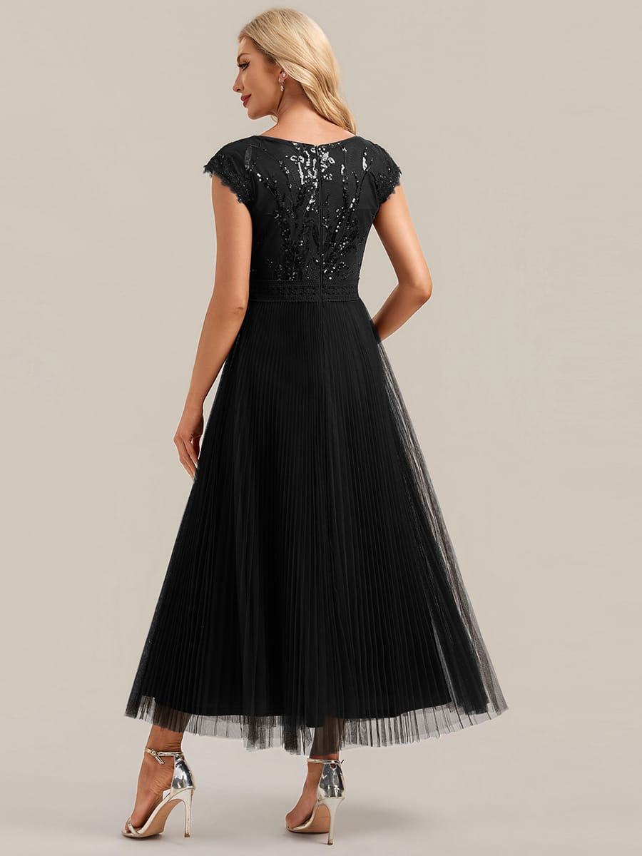 See-through Sequin Cap Sleeve Dress