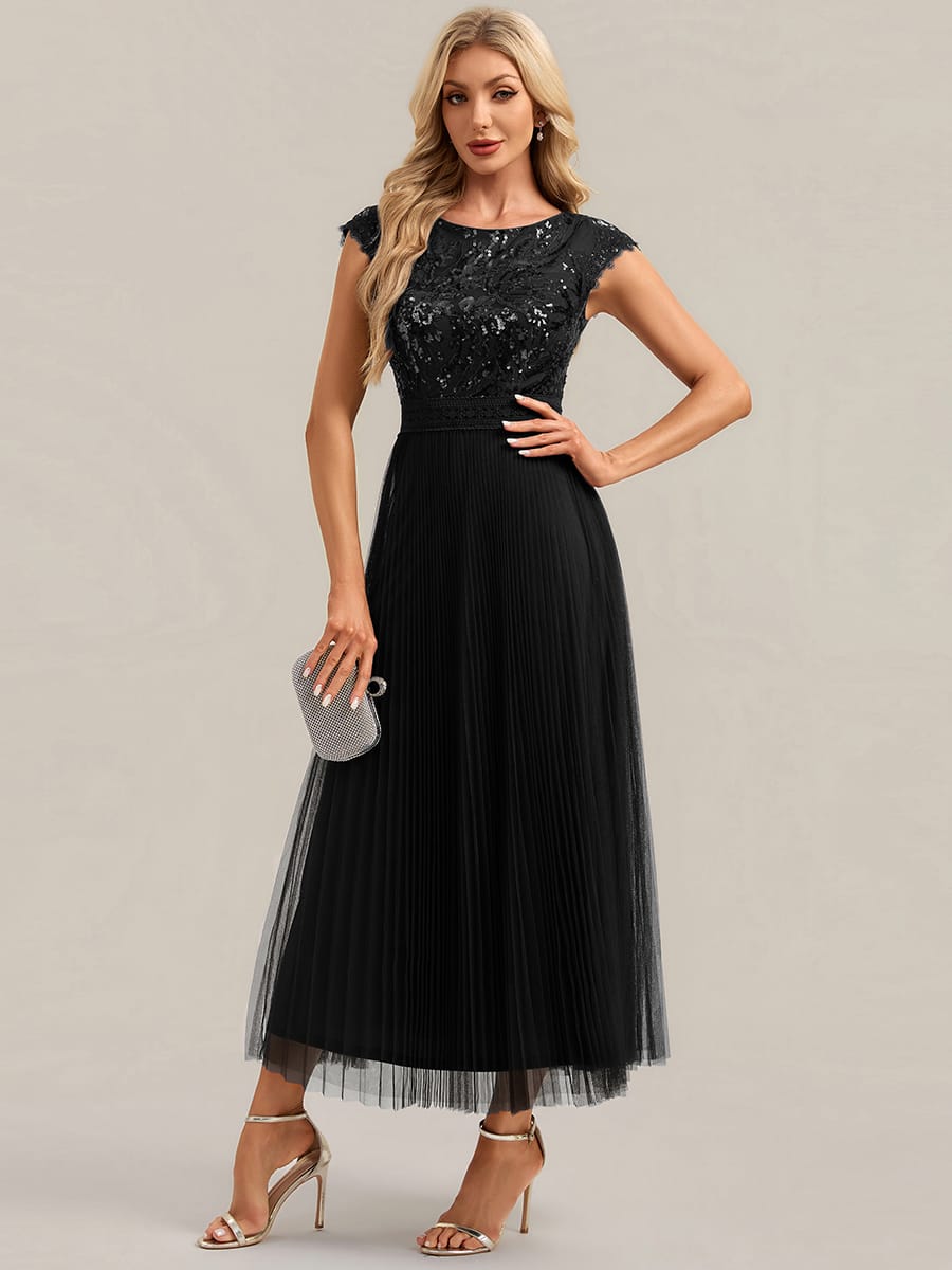 See-through Sequin Cap Sleeve Dress
