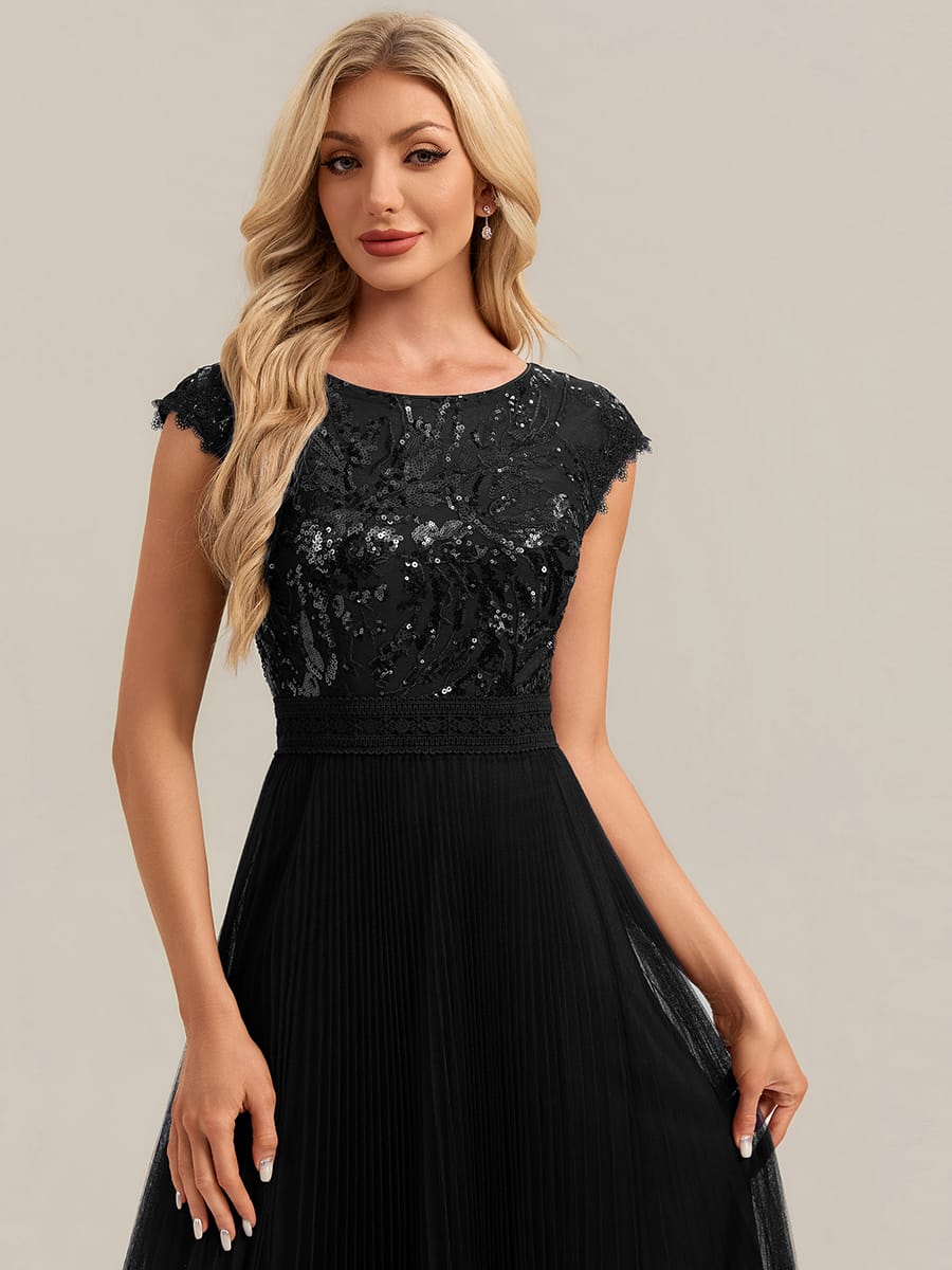 See-through Sequin Cap Sleeve Dress