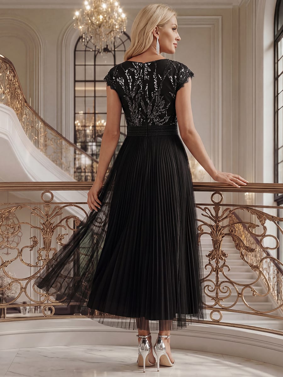 See-through Sequin Cap Sleeve Dress