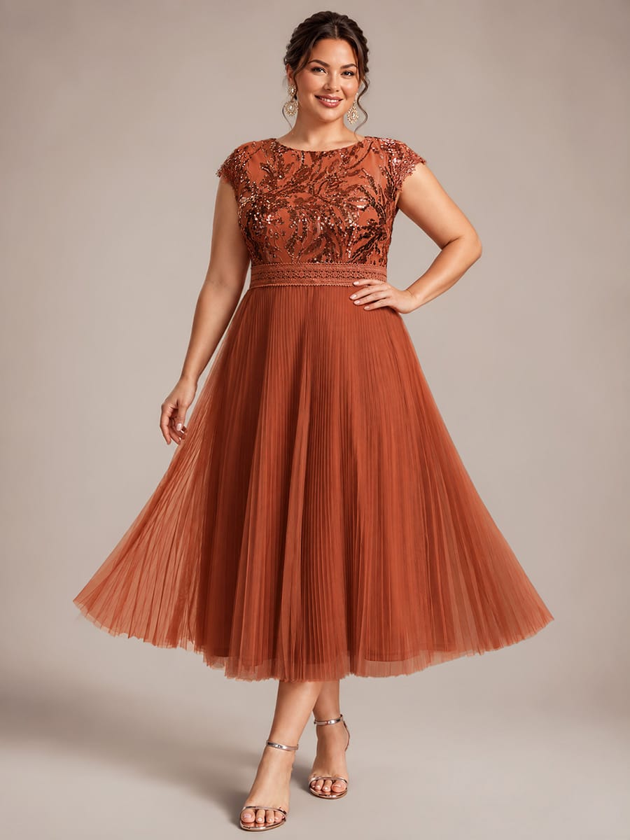 See-through Sequin Cap Sleeve Dress