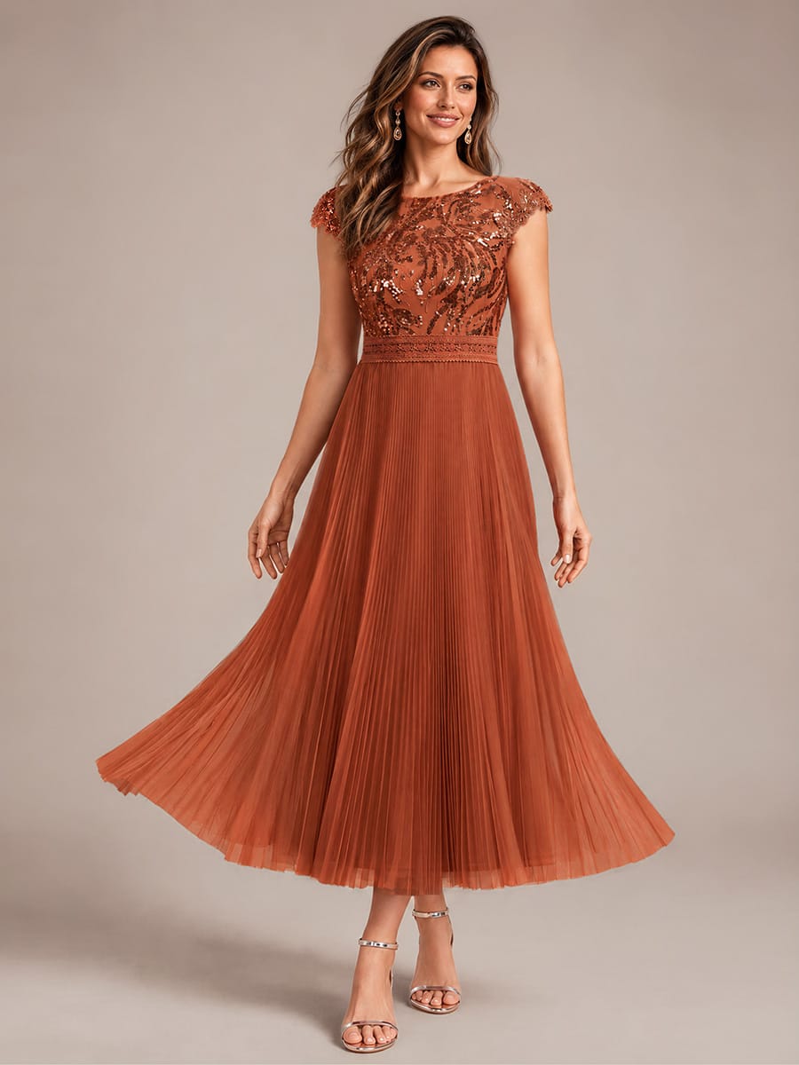 See-through Sequin Cap Sleeve Dress