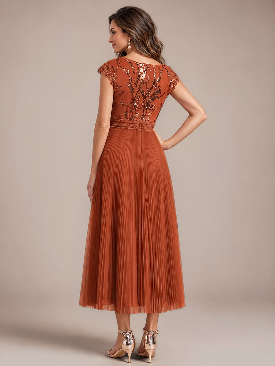 See-through Sequin Cap Sleeve Dress