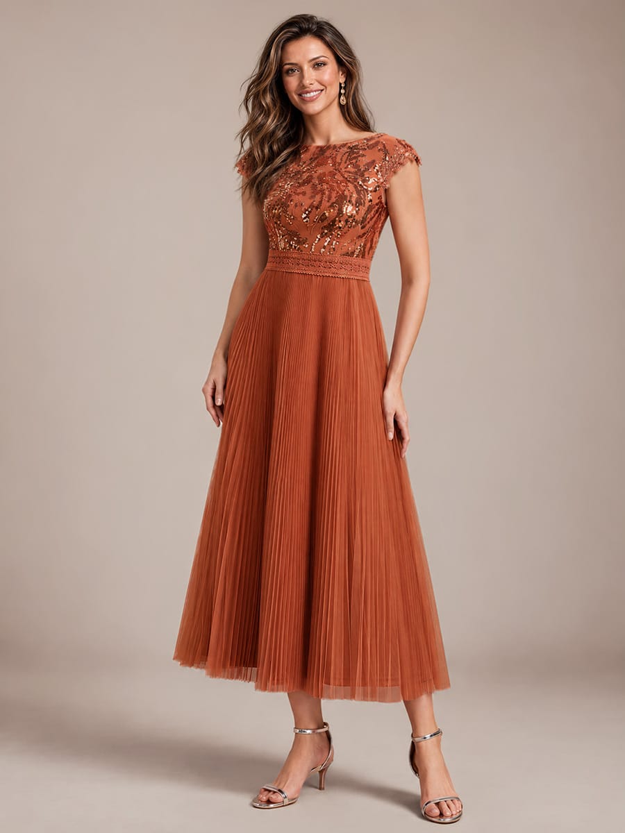 See-through Sequin Cap Sleeve Dress