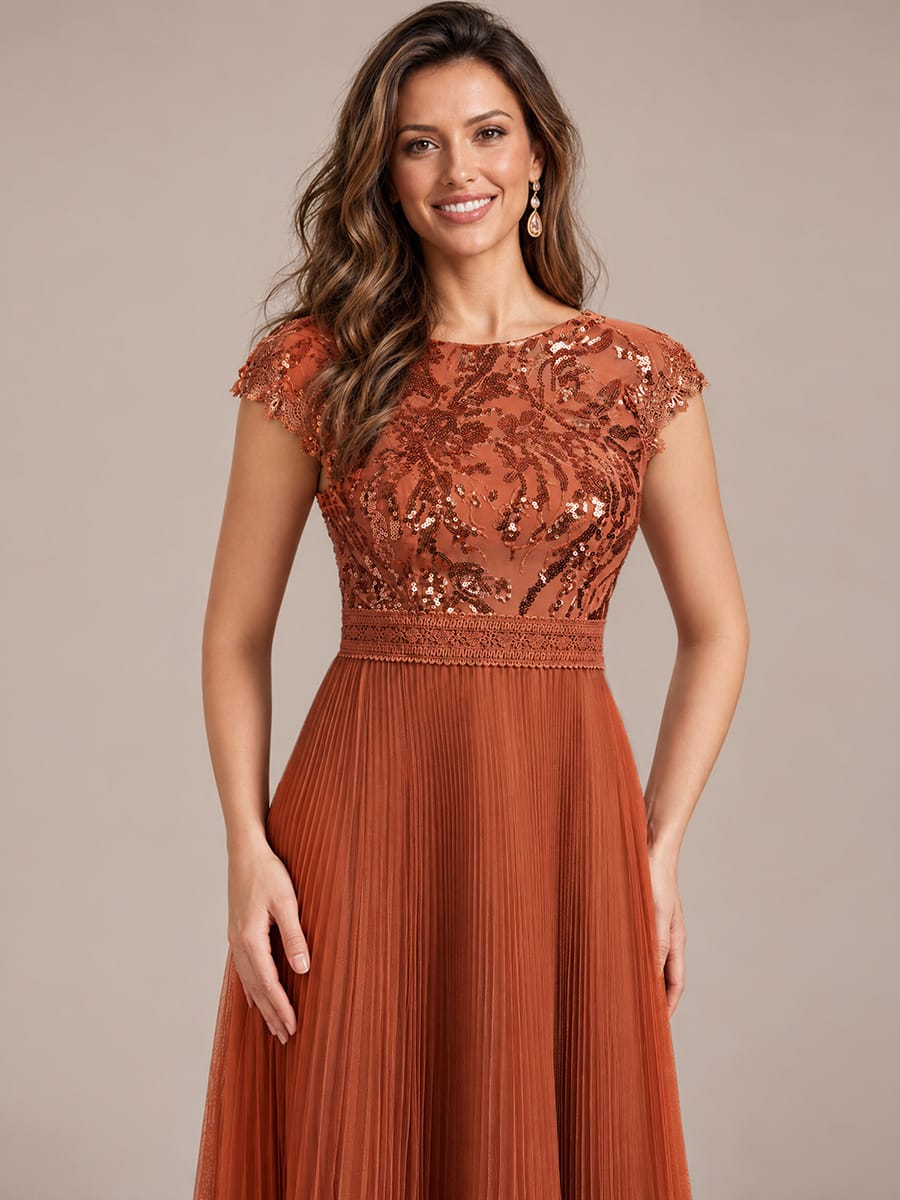 See-through Sequin Cap Sleeve Dress
