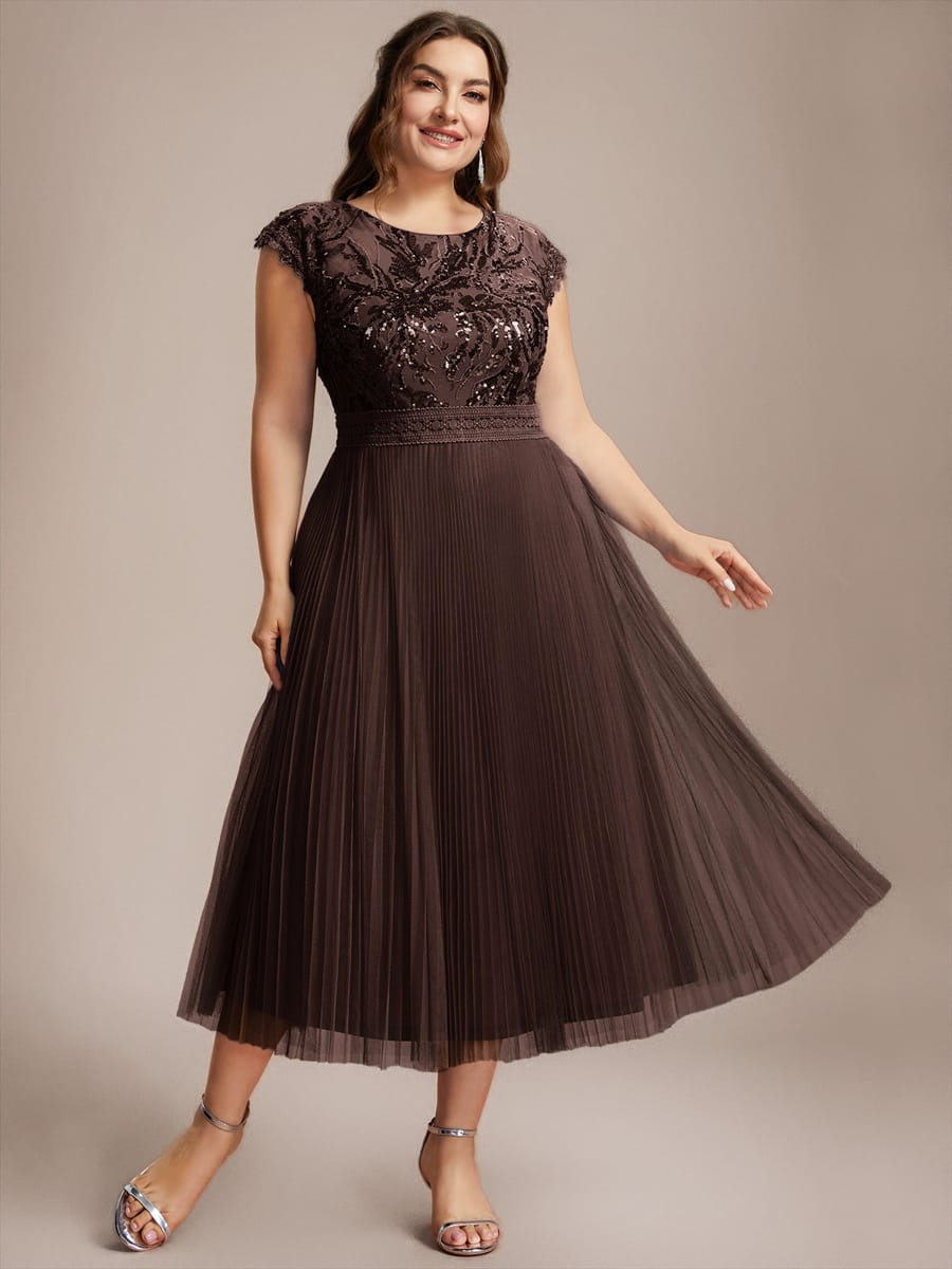 See-through Sequin Cap Sleeve Dress