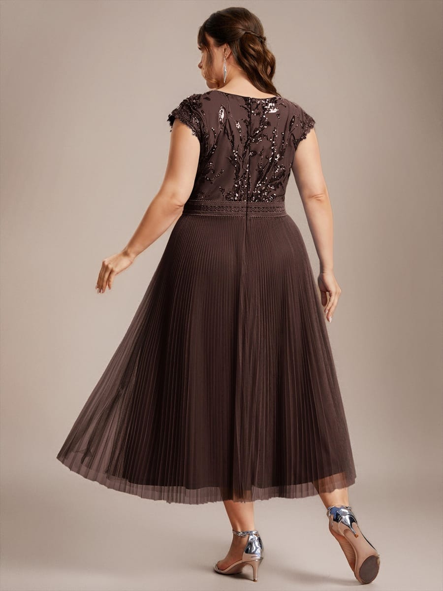 See-through Sequin Cap Sleeve Dress