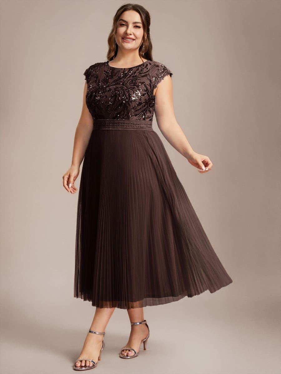 See-through Sequin Cap Sleeve Dress