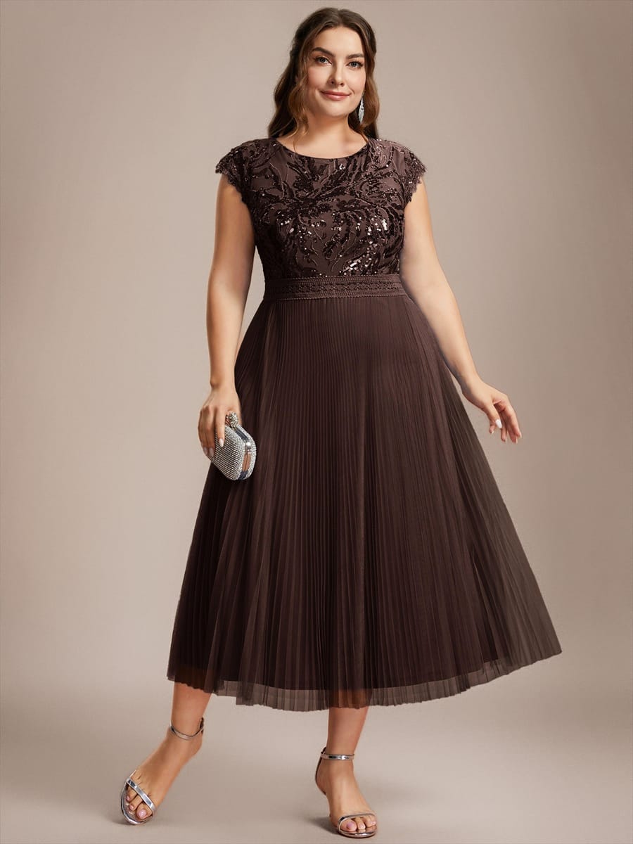 See-through Sequin Cap Sleeve Dress