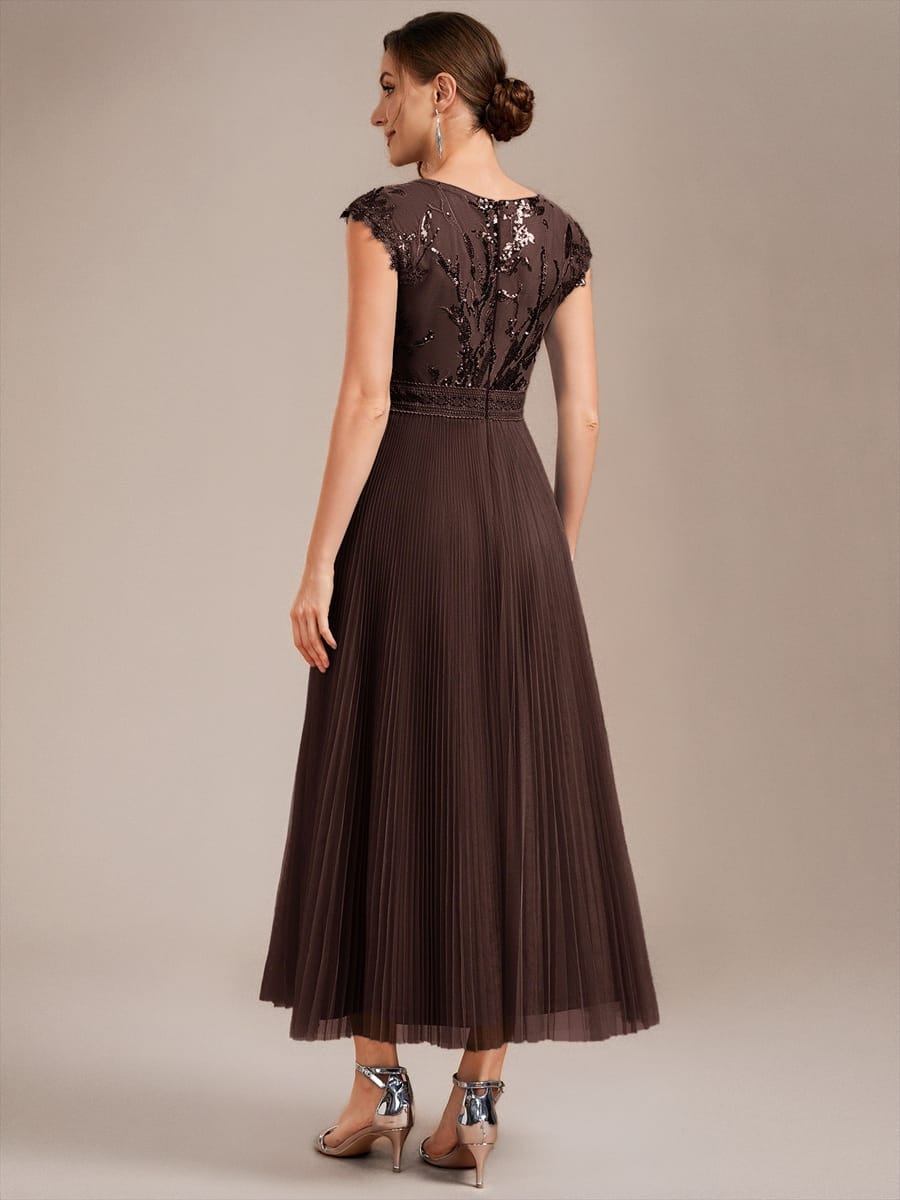 See-through Sequin Cap Sleeve Dress