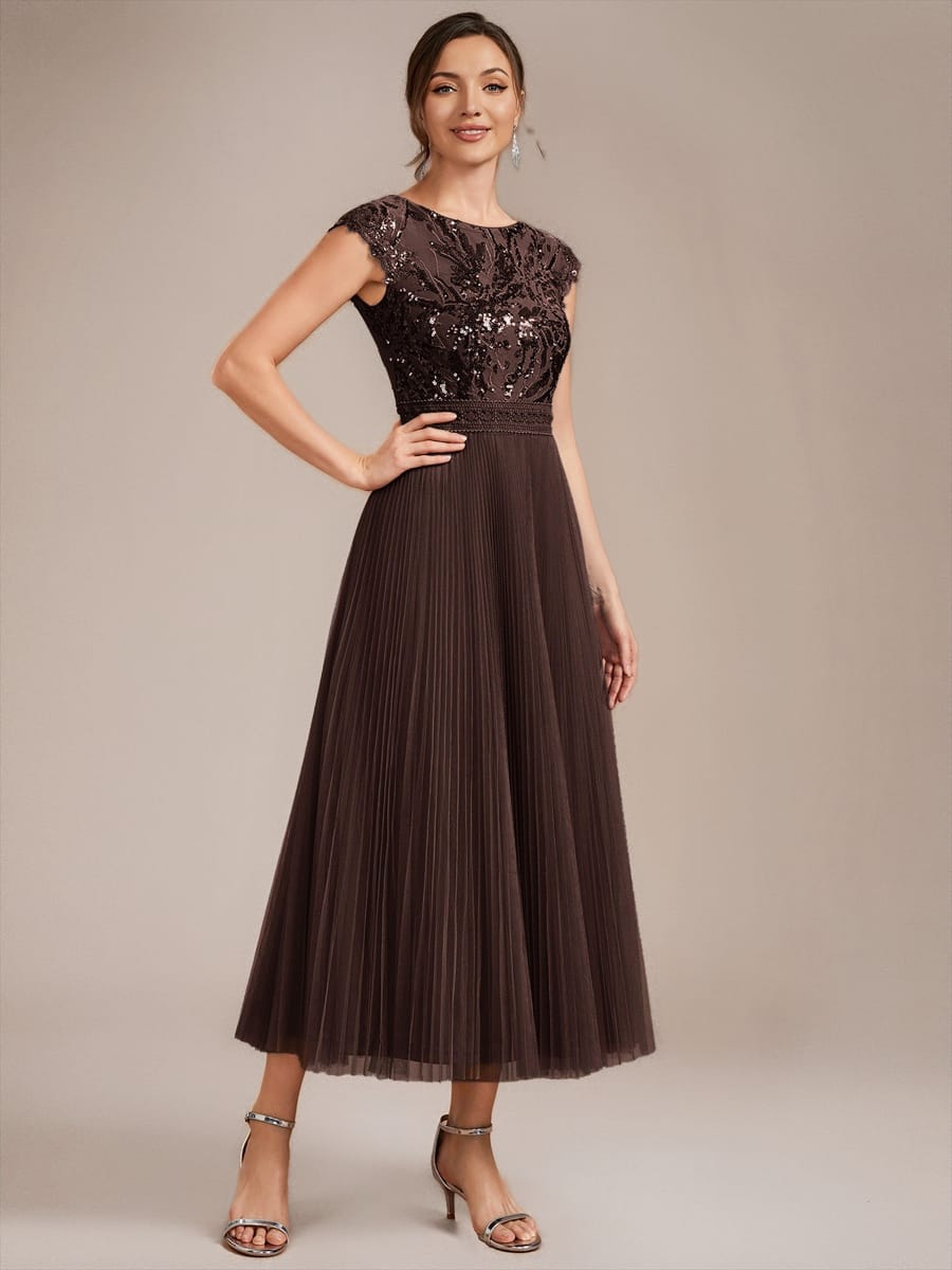 See-through Sequin Cap Sleeve Dress