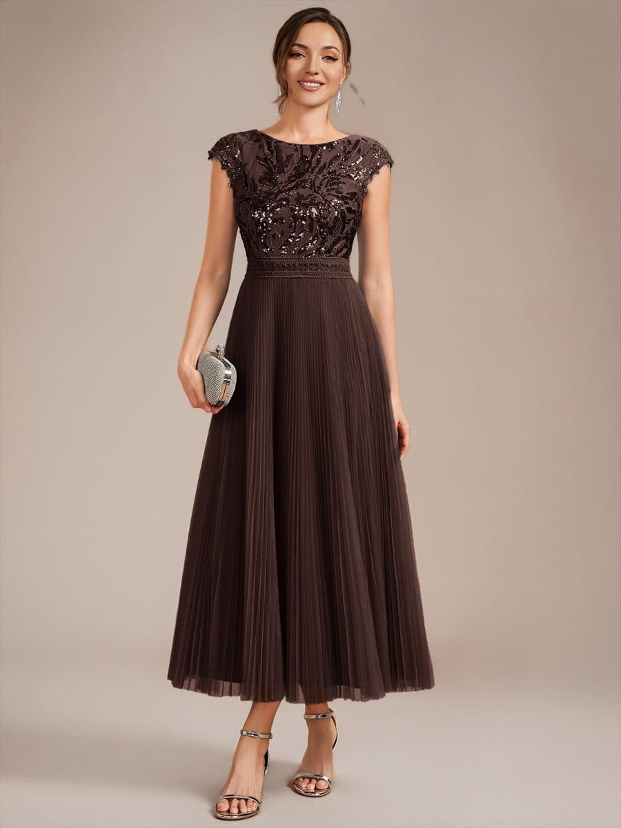 See-through Sequin Cap Sleeve Dress