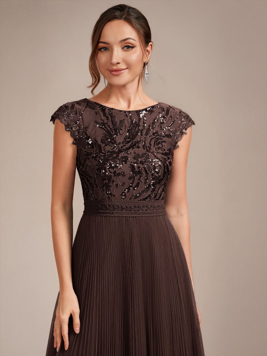 See-through Sequin Cap Sleeve Dress