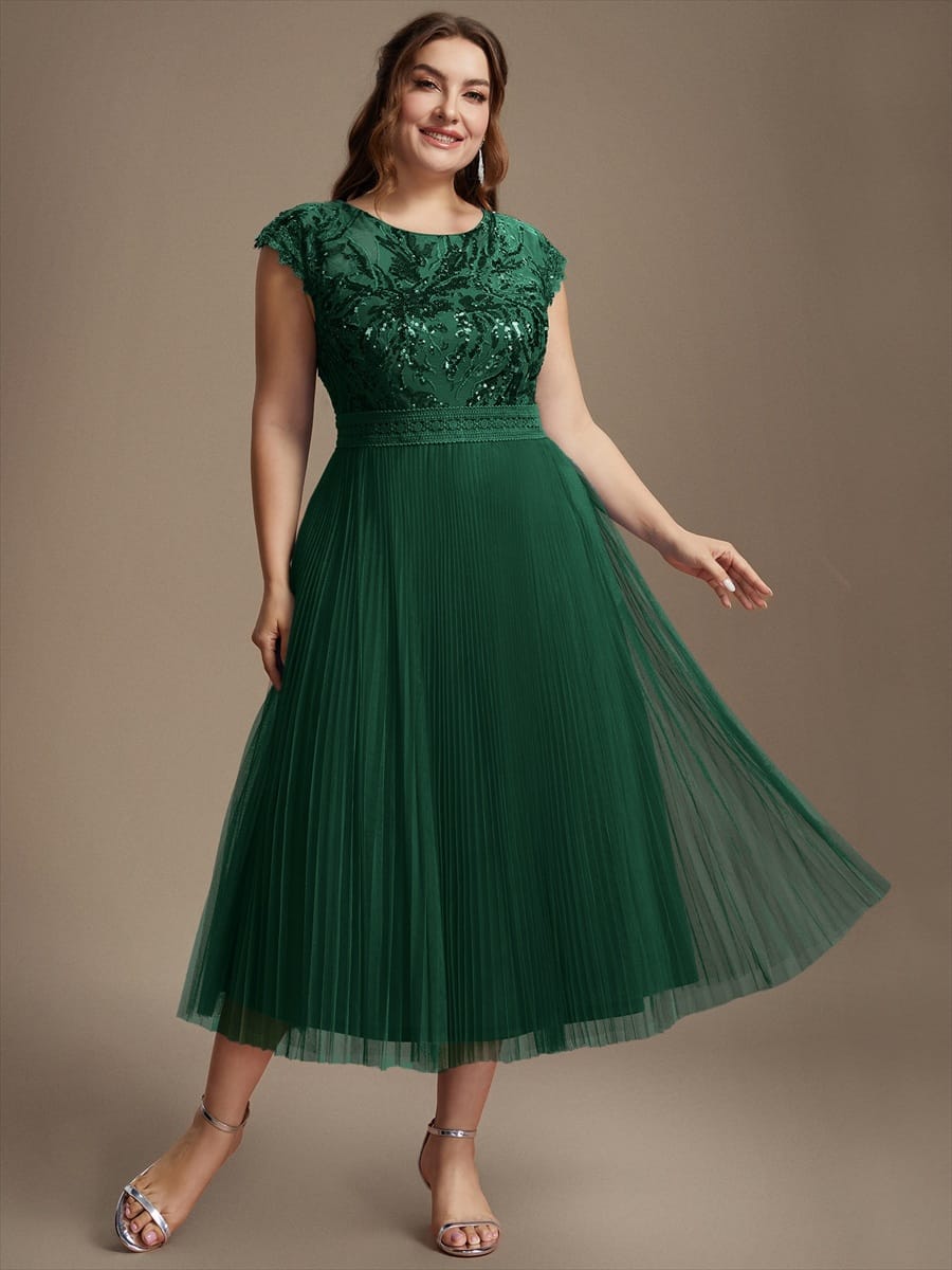 See-through Sequin Cap Sleeve Dress