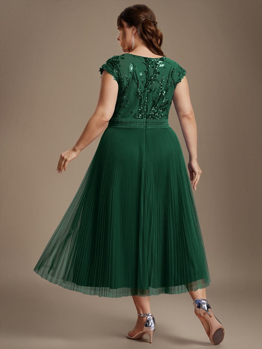See-through Sequin Cap Sleeve Dress