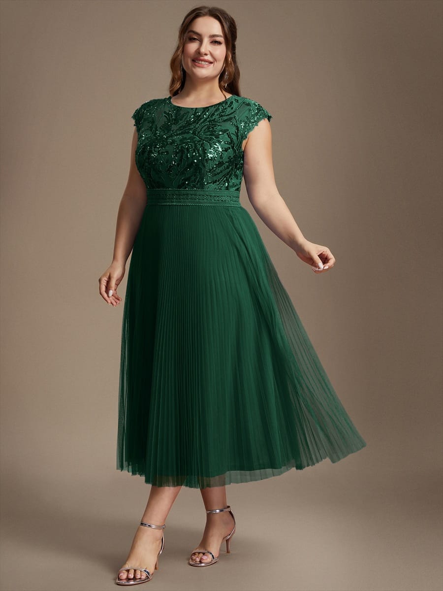 See-through Sequin Cap Sleeve Dress