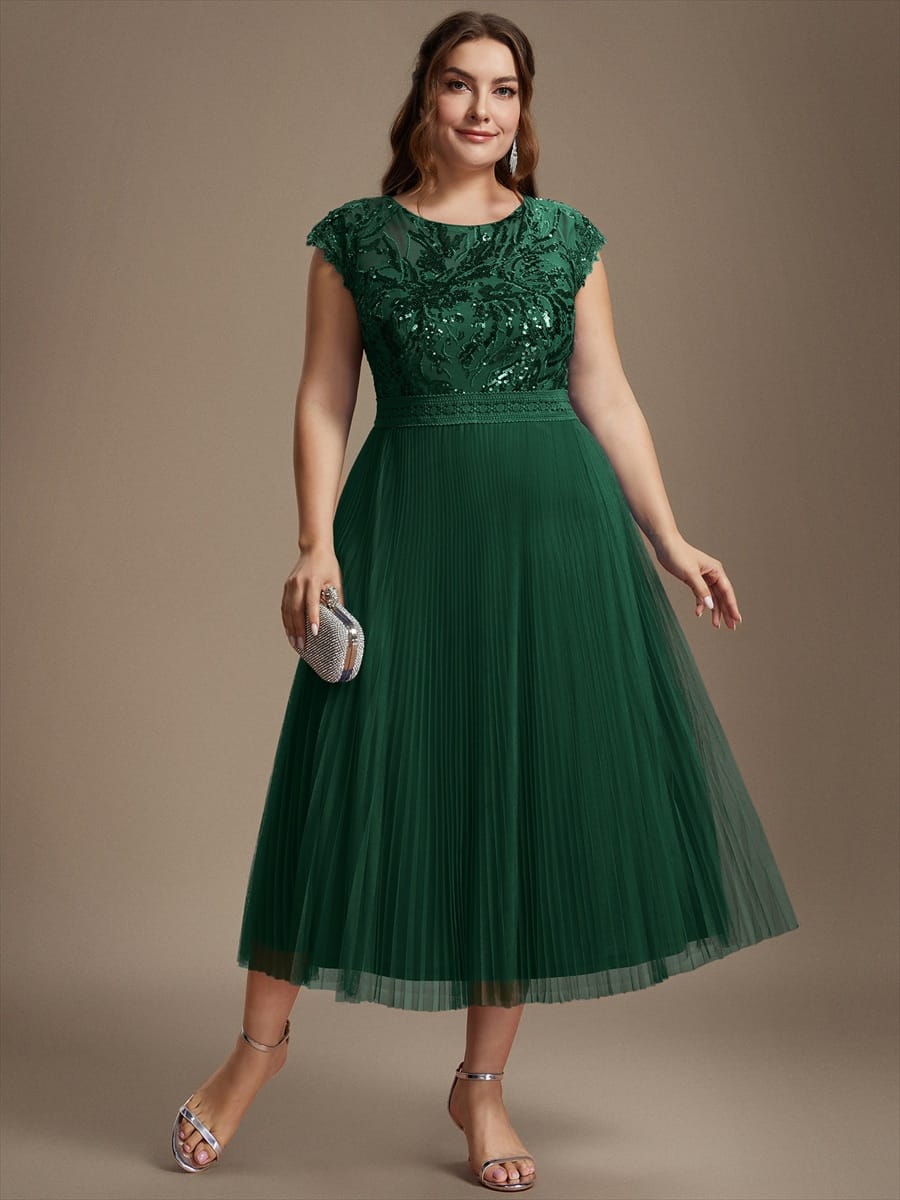 See-through Sequin Cap Sleeve Dress