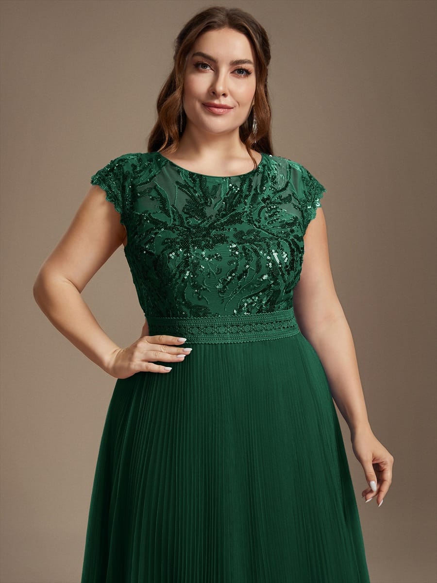 See-through Sequin Cap Sleeve Dress