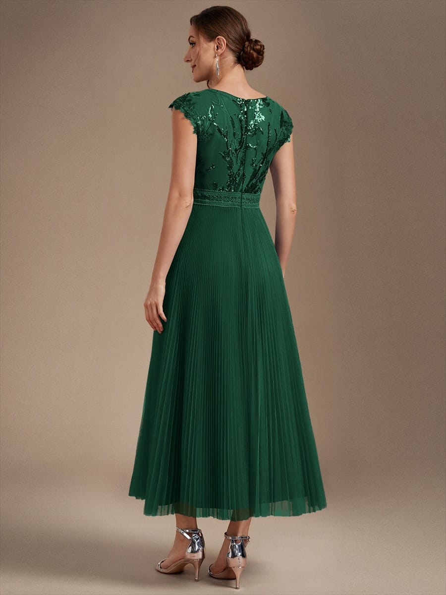 See-through Sequin Cap Sleeve Dress