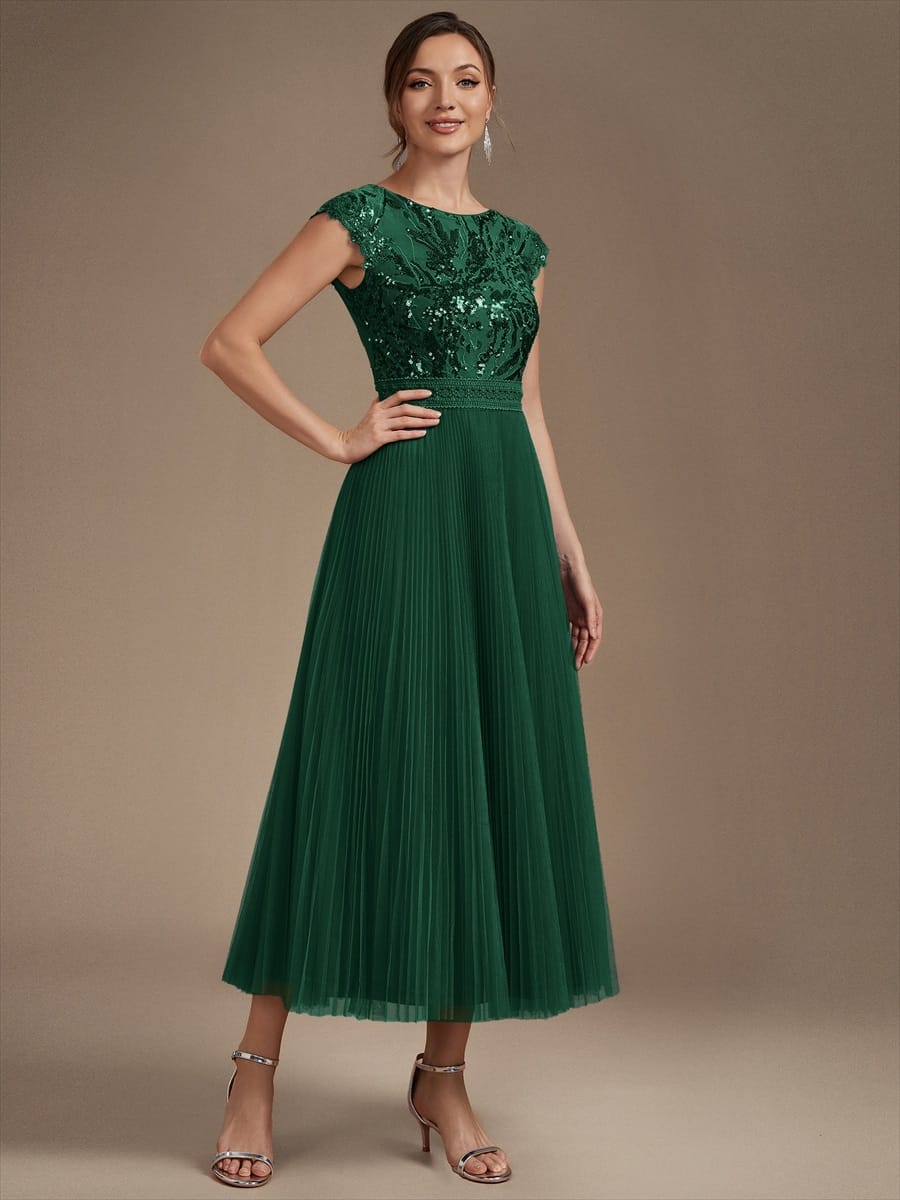See-through Sequin Cap Sleeve Dress