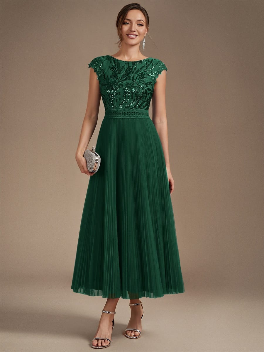 See-through Sequin Cap Sleeve Dress