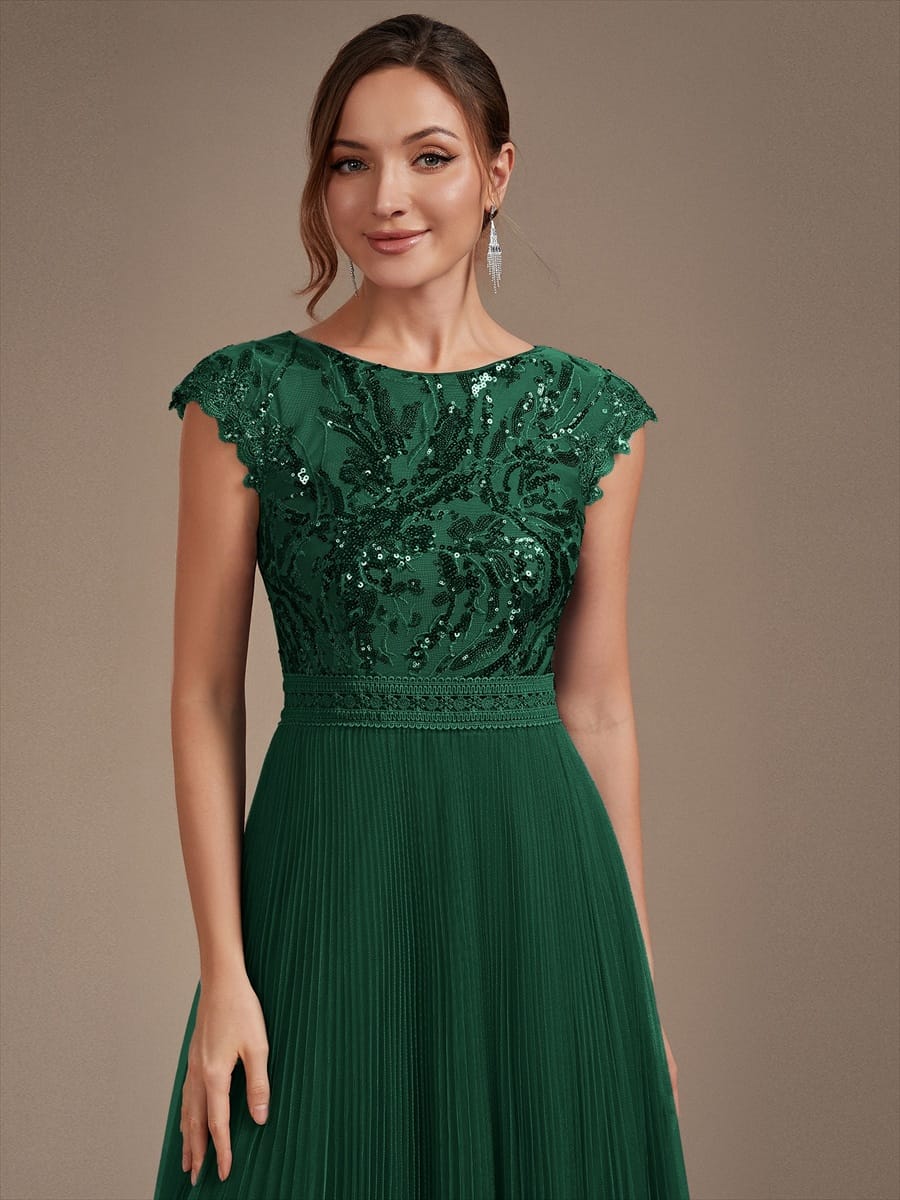 See-through Sequin Cap Sleeve Dress