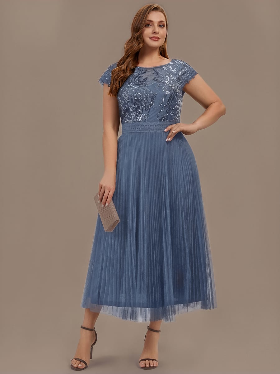See-through Sequin Cap Sleeve Dress