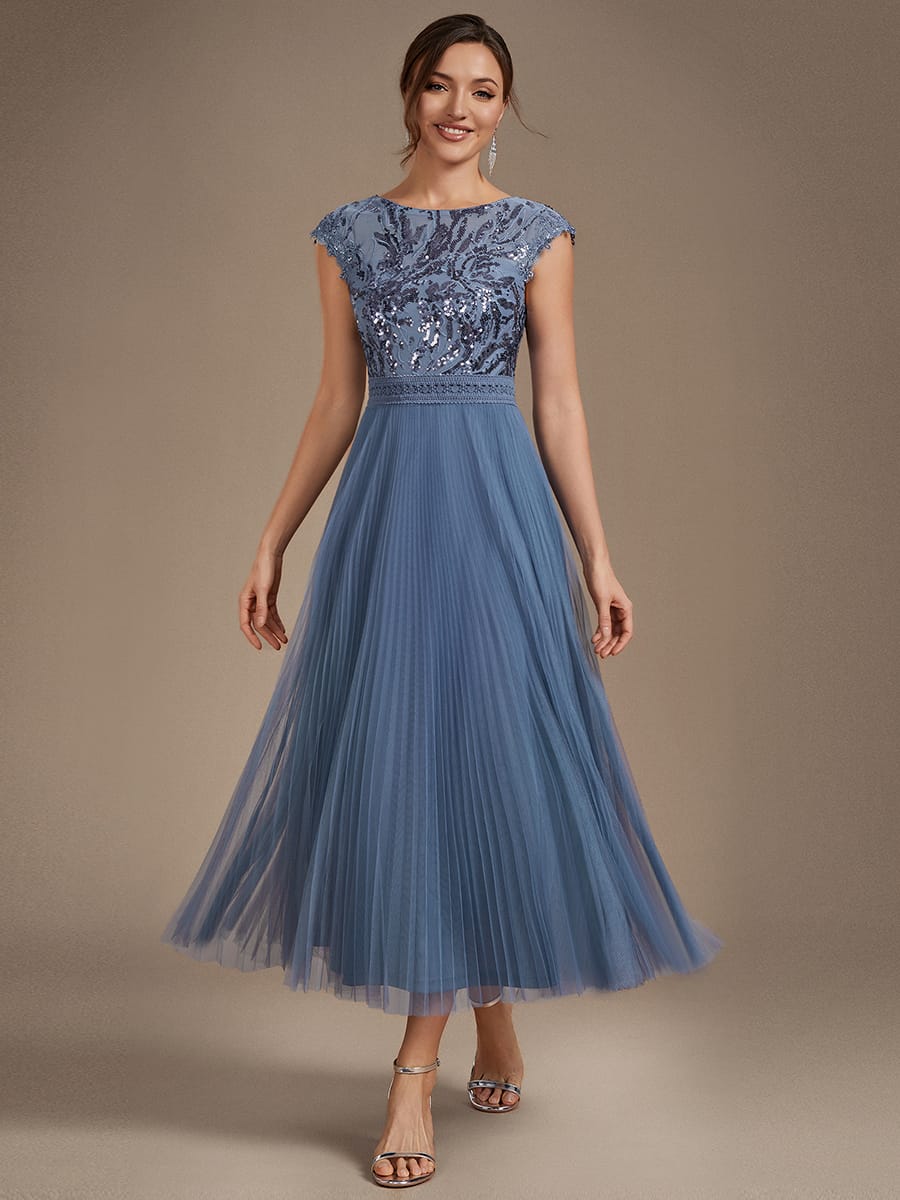 See-through Sequin Cap Sleeve Dress