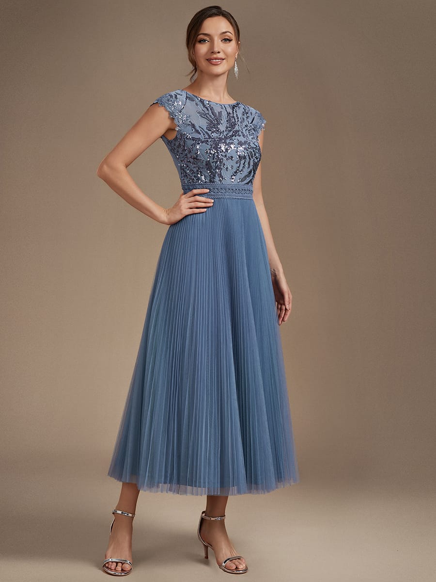 See-through Sequin Cap Sleeve Dress