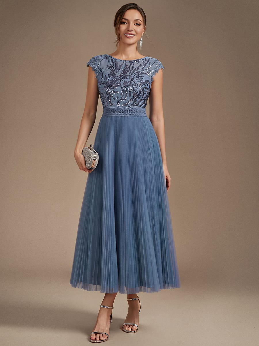 See-through Sequin Cap Sleeve Dress
