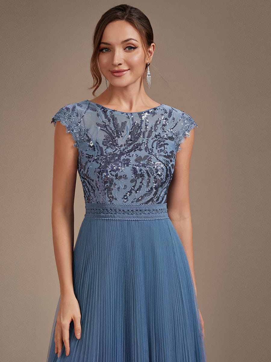 See-through Sequin Cap Sleeve Dress